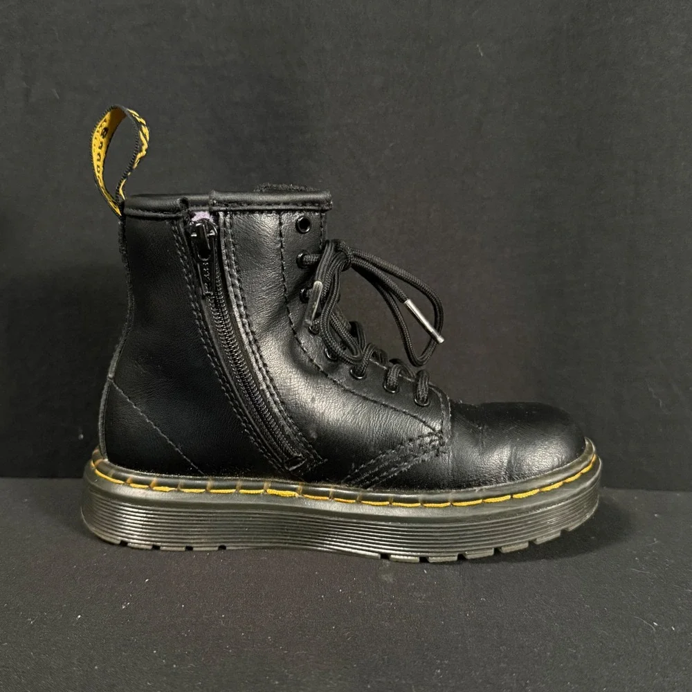 Dr. Martens Zavala T 1460 Black Leather Toddler Combat Boots Side Zip Size 10